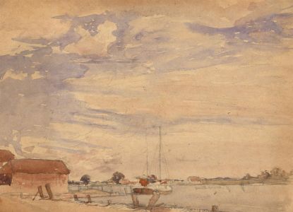 Late 19th Century Watercolour - River View with Boats