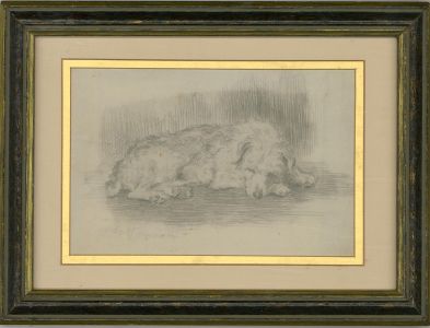 Chris McGregor - Signed & Framed 1917 Graphite Drawing, Sleeping Dog