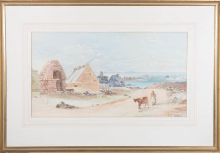 F O Nash - 1879 Watercolour, Girl And Her Cow
