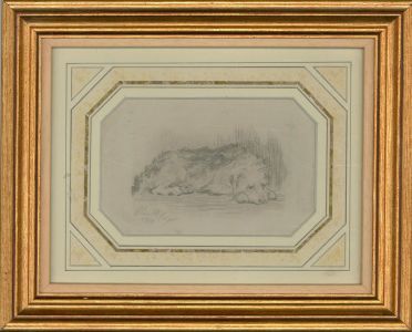Chris McGregor - Signed & Framed 1917 Graphite Drawing, Sleepy Dog