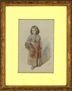 Josef Burda (b.1827) - 19th Century Watercolour, Young Girl With Vegetables