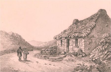 1835 Graphite Drawing with Wood-Engraved Border - Walking Home