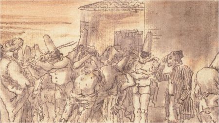 18th Century Pen and Ink Drawing - French Clown Brawl