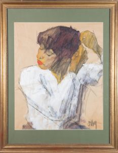 Ronald Olley (b.1923) - 20th Century Charcoal Drawing, Fixing the Hairdo