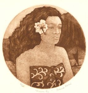 Franki Morris - Contemporary Aquatint, Portrait of a Hawaiian Woman, Mauna Lei