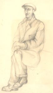Mid 20th Century Graphite Drawing - Figure in Contemplation