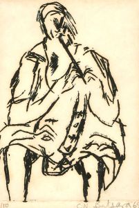 C.N. Balsara - 1964 Etching, Seated Figure