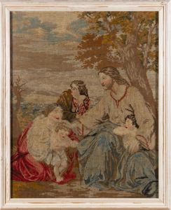 Late 19th Century Embroidery - Jesus Blessing The Children