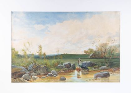 Charles Potter (1832–1907) - Late 19th Century Watercolour, Cows Drinking