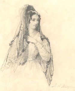 Early 20th Century Graphite Drawing - Woman in a headdress