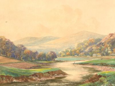 1882 Watercolour - River View and Mountains