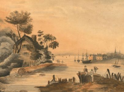 Mid 19th Century Watercolour - Fishing Town