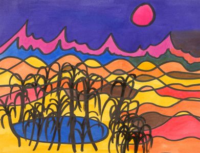 Contemporary Mixed Media - Red Sun