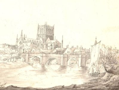 Late 19th Century Pen and Ink Drawing - City View with Cathedral