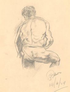 S. Barnes Robson (1900-1973) - 1924 Graphite Drawing, Male Nude