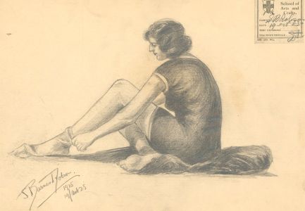 S. Barnes Robson (1900-1973) - 1925 Graphite Drawing, Putting on Socks