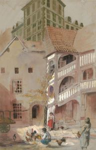 19th Century Watercolour - Feeding the Chickens