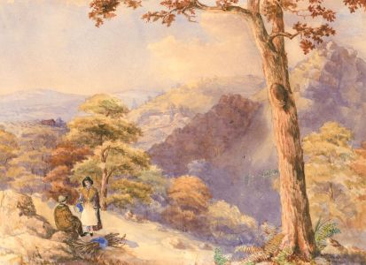 Late 19th Century Watercolour - Landscape Scene with Two Figures