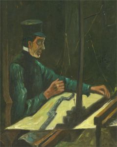 Contemporary Oil - Working Figure in Green