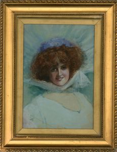 Early 20th Century Watercolour - Lady with Blue Headpiece