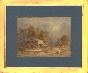 Late 19th Century Watercolour - Country Road with Figures and Horse Cart