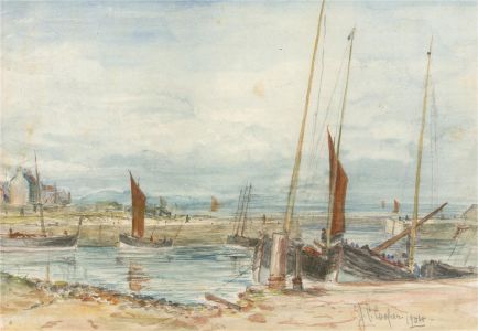 J.C. Cooper - 1904 Watercolour, Harbour Scene