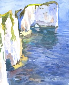 Andrew Quelch (b.1969) - Contemporary Watercolour, White Cliffs & Blue Sea