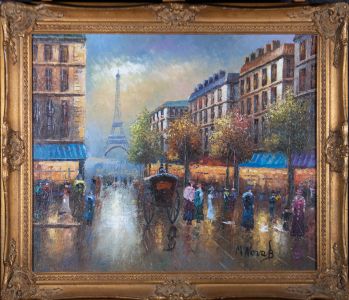 M. Novak - 20th Century Oil, Parisian Street Scene