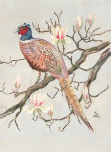 J.M - 1962 Acrylic, Bird in a Blossom Tree