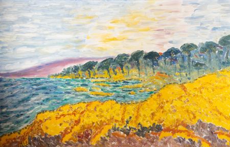 M. Geefs - Mid 20th Century Oil, Sunset Over Yellow Rocks