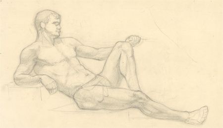 Dorothy Levett - Early 20th Century Graphite Drawing, Reclining Male Nude