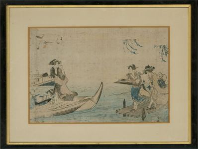 18th Century Japanese Woodblock - Lunch On The Water