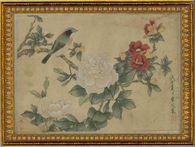 19th Century Watercolour - Blossoms And Birds