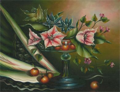 Van Hunt - Contemporary Oil, Fruit and Flowers in Tazza