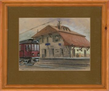 Mid 20th Century Gouache - Train Station
