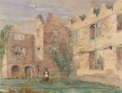 J.H. Phillips (fl.1858-1867) - Watercolour, Feeding the Chickens