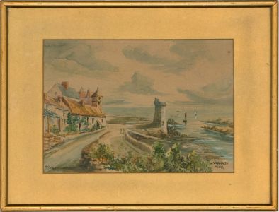 H. Stuart - 1939 Watercolour, Lynmouth Pier