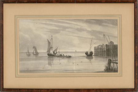 Framed Early 19th Century Watercolour - Quiet Harbour