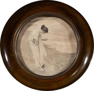 Framed Early 20th Century Graphite Drawing - On the Beach