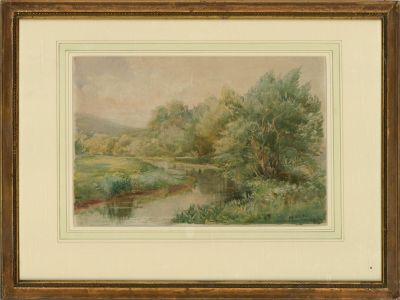 Framed 1900 Watercolour - At the River's Edge