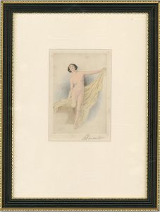 Aquiles Leon Lacault  - Late 19th Century Etching, Female Nude With Drapery