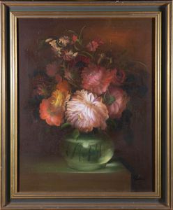 Preston - Contemporary Acrylic, Green Vase with Flowers