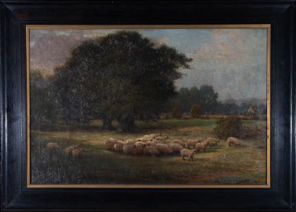 George Frederick Harris (1856-1924) - 1919 Oil, A Grazing Flock