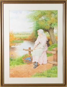 Colin Luckett - Signed & Framed 2009 Watercolour, Lady in Pink