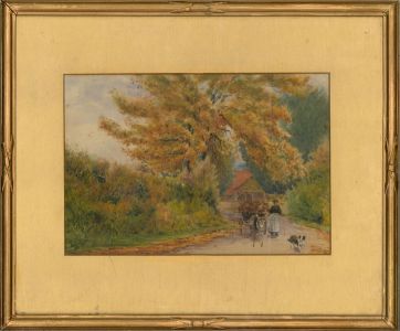 J. N. Hobart - Signed & Framed 1881 Watercolour, Autumn Farm