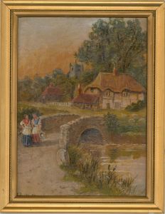 1897 Oil - A Riverside Walk