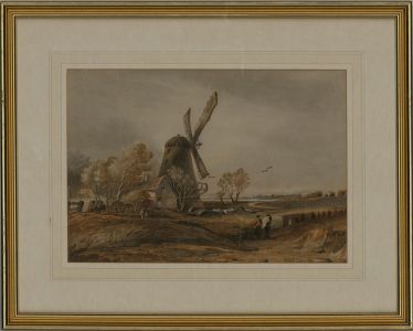 Late 19th Century Watercolour - Landscape Scene with Windmill