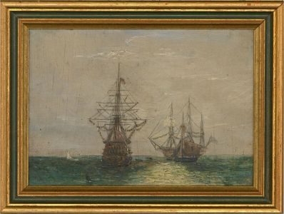 Late 19th Century Oil - Sailing Ships at Sea