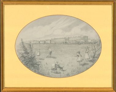 W. Osborne - 1981 Graphite Drawing, Cricket on the Crescent, Alverstoke
