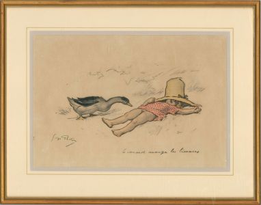 Georges Redon (1869-1943) - 20th Century Lithograph, Le canard mange les Limaces